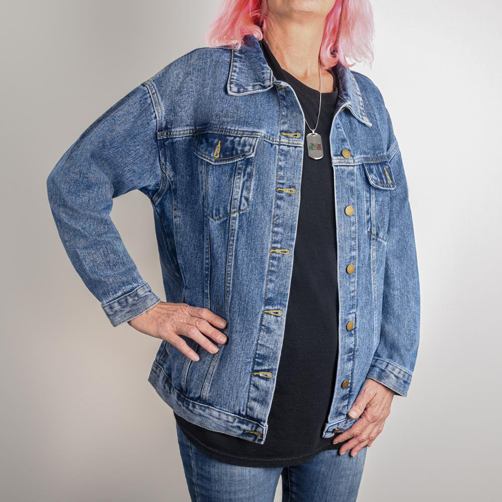 WOMEN'S DTG DENIM JACKET | LEAVE NO PINS STANDING | SPARE ME