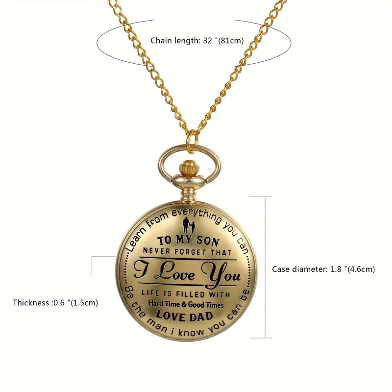 Engraved To My Son Pocket Watch Necklace (NEW STILL IN PACKAGE)