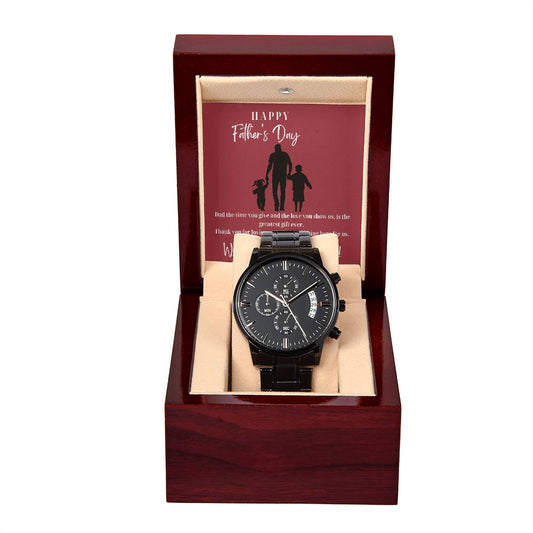 Black Chronograph Watch with Message Card | Happy Father's Day